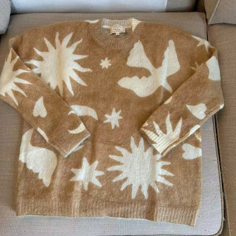 Sézane Pangea Camel and Cream Star & Moon Pattern Sweater - Picture 6 of 7
